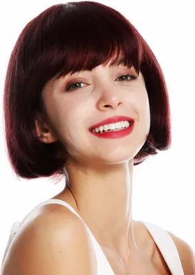Produktbild von WIG ME UP Perücke Echthaar kurz Bob glatt Pony Bordeaux Rot Rotbraun VK-57-HH-99J