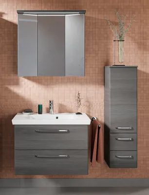 Produktbild von Badezimmer Set inkl. LED Beleuchtung TRENTO-66 in Graphit Struktur Nb., B/H/T: ca. 125/200/51 cm