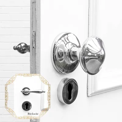 Produktbild von Türbeschlag mit Türklinke & Knauf für Haustüren | PZ | Nickel glanz