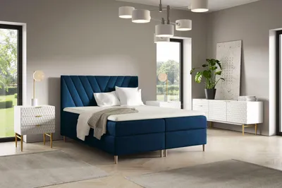 Obrázek produktu pro Kontinentální postel 180x200 ANAMARI - tmavě modrá + topper