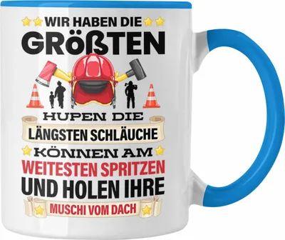 Produktbild von Trendation - Feuerwehr Tasse Geschenk für Feuerwehrmann Geburtstag Männer Spruch Versaut Erwachsenen Humor (Blau)