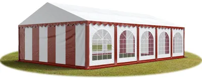 Produktbild von TOOLPORT Festzelt Partyzelt 5x10 m PREMIUM, hochwertige PVC Plane 750 N in rot-weiß 100% wasserdicht mit Bodenrahmen