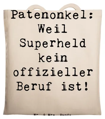 Produktbild von Mr. & Mrs. Panda Einkaufstasche Spruch Patenonkel Superheld - Transparent - Geschenk, Shopping Tasche, Patenschaft, Jutebeutel, Geburtstag, Handarbeit, Beruf, Familie