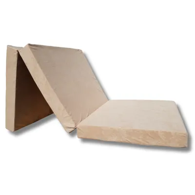 A folded mattress is shown against a white background.