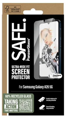 Produktbild von PanzerGlass SAFE. by ® Displayschutz Samsung Galaxy A26 5G | Ultra-Wide Fit m. EasyAligner, Samsung, Samsung - Galaxy A26 5G, Trockene Anwendung, Kratzresistent, Schockresistent, Transparent, 1 Stück(e)