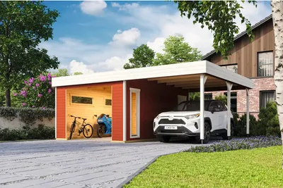 Produktbild von Lasita Maja Gartenhaus / Gerätehaus / Garage Bahamas Schwedenrot - Neu!, Farbe:schwedenrot, Dachform:Pultdach