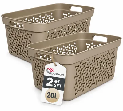 Produktbild von Plastard Wäschekorb 2er Set 20 Liter Beige aus Kunststoff mit Griffen