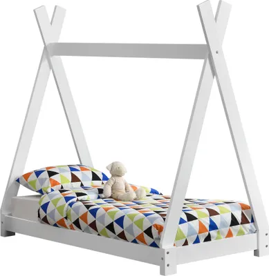 Obrázek produktu pro [cs.casa] Dětská postel 70x140cm Bílá v designu tepee z borovicového dřeva Postel pro mládež Dřevěná postel Postel do domu