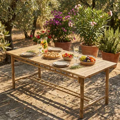 Immagine prodotto di Milani Home - tavolo da giardino, bamboo naturale, 6 posti, marrone chiaro, piano 200 x 80 cm