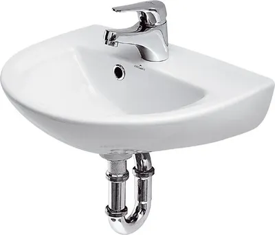 Produktbild von cersanit Handwaschbecken President, weiß, 45 cm, halbrund, Keramik, Becken mittig, 1 Hahnloch mittig, mit Überlauf