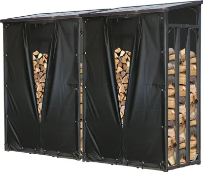 Produktbild von 2 Stück Metall Kaminholzregal 130 x 70 x 185 cm mit Wetterschutz Garten Kaminholzunterstand 3,2 m³ / 5 SRM Kaminholzlager Stapelhilfe Aussen