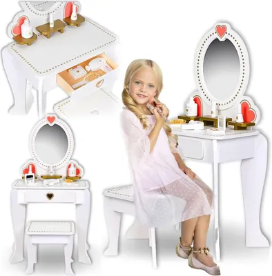 Produktbild von Frisiertisch für Mädchen aus Holz, Spiegel, Accessoires, weiß, elegant, neutral