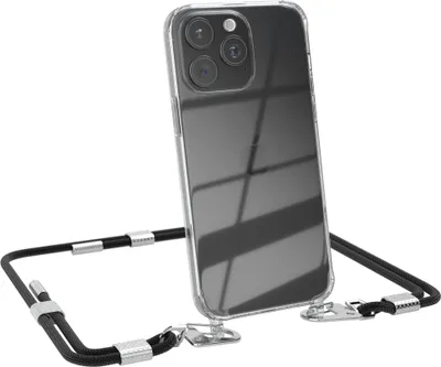 Produktbild von EAZY CASE Handykette für Apple iPhone 15 Pro Max, Transparente Silikonhülle mit Band, Clear Case, abnehmbar in  Schwarz