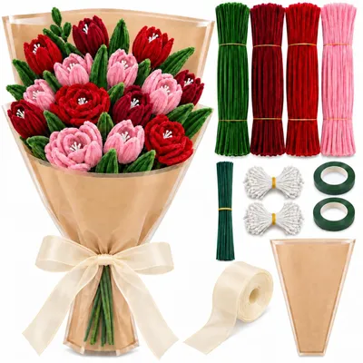 400 Chenilledrähte, 4 Farben – Bastelset für Blumen