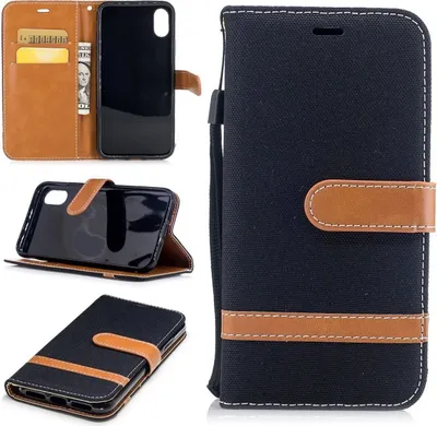 Produktbild von Tasche für Apple iPhone XS Jeans Cover Handy Schutz Hülle Case Schwarz