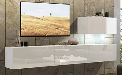 Produktbild von Furnitech Wohnwand Wohnzimmer - Wohnzimmer Möbel mit LED RGB - 16 Farben - Hängend Wohnwand Modern - Regale und TV Schrank (Future C38/HG/W2 1M - 180 cm)