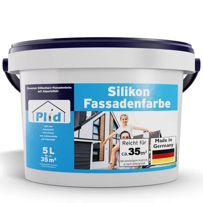 Produktbild von Plid Silikon Fassadenfarbe Weiß Aussen matt 10L für ca. 70m² - für Beton, Mauerwerk, Kellerwand, Fassade & Sockel - Wandfarbe - Aussenfarbe wetterfest
