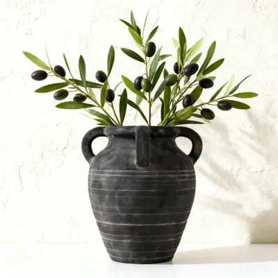 Keramikvase 25,9 cm, 4 Henkel, matt-schwarz, vintage