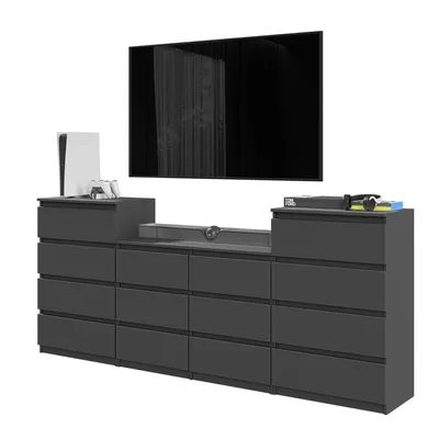 Produktbild von GABRIEL - Kommode / Sideboard mit 14 Schubladen (4+6+4) - Anthrazit Grau H92/70cm B220cm T33cm