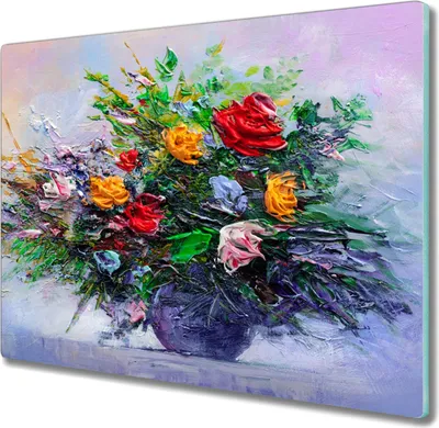 Produktbild von Coloray Hackbrett Küchenbrett Kochplattenabdeckung Schneidebrett Herdabdeckplatte 60x52 cm - Malerei Blumen