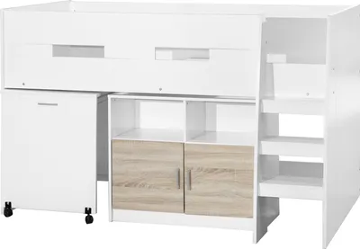 Produktbild von Hochbett Luisa weiß mit Schreibtisch auf Rollen und Schrank, B119xT120xH205 cm