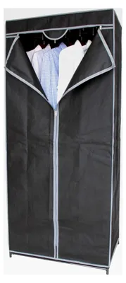 Produktbild von Stoffkleiderschrank dunkelgrau - 160 x 70 cm - Mobiler Faltschrank mit Kleiderstange