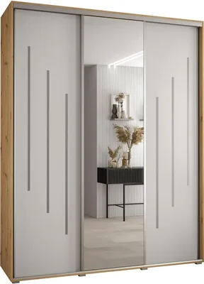 Produktbild von MEBLE KRYSPOL Cannes 9 Schrank mit 3 Schiebetüren - 205,2x200x45 cm - Artisan Weiß Silber