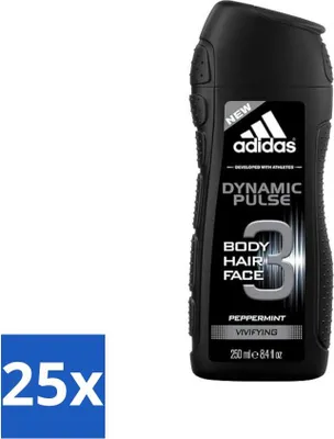 Obrázok produktu pre Adidas - 3 v 1 sprchový gél - Dynamic Pulse - Mäta pieporná - Osviežujúci - 250 ml - Výhodné balenie - 25 kusov