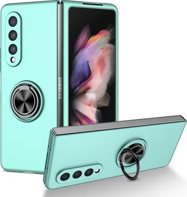 Produktbild von Samsung Z Fold3 Hülle, Dünn Hart PC Schutzhülle mit Ringhalter Ständer für Samsung Galaxy Z Fold 3 5G Blau