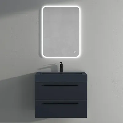 Produktbild von Mai & Mai Badmöbelset Komplett Set Waschbeckenunterschrank 73cm Unterschrank in matt Anthrazit mit Waschschbecken und LED-Badspiegel Quadratto