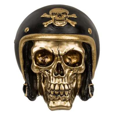 Produktbild von GiftyCity Schatzkiste Totenkopf mit Motorradhelm, gold/schwarz