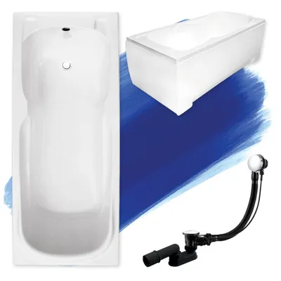 Zdjęcie produktu dla Wanna Akrylowa Zestaw 4w1 Prostokątna 170x70 Biała + Obudowa Akrylowa, Nowoczesny Chrom Premium Syfon i Nogi (stelaż) w komplecie | BADLAND MAJKA