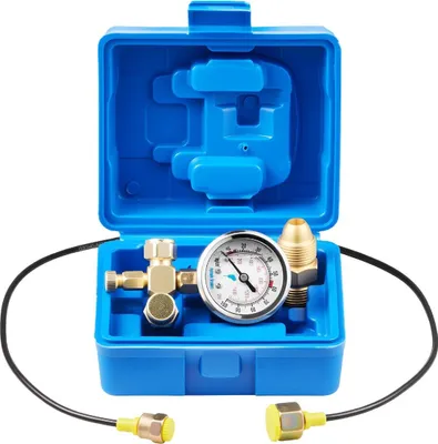Produktbild von Hydraulischer Stickstoffspeicher-Ladesatz, 0–100 bar Stickstoff-Füllsatz, Druckprüfsystem mit 1 Manometer, 1 Gasschlauch, 1 Ventilkörper und 1 CGA580-Adapter für Baumaschinen