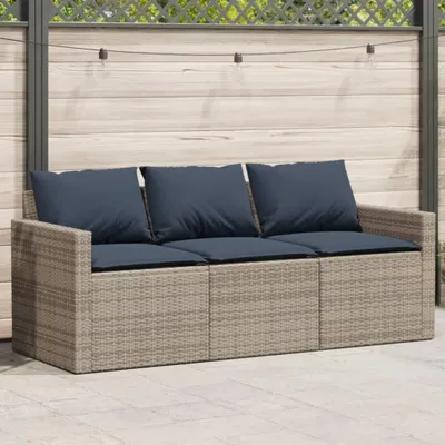 Produktbild von Möbel Gartensofa mit Kissen 3-Sitzer Grau Poly Rattan - Gartensofas CC4104