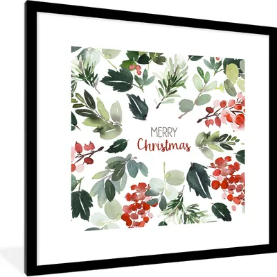 Produktbild von MuchoWow® Gerahmtes Poster Weihnachten - Zitat - Aquarell 40x40 cm - Poster mit Schwarzem Bilderrahmen Wandposter Rahmen Foto Bilder - Poster - Plakat im Rahmen