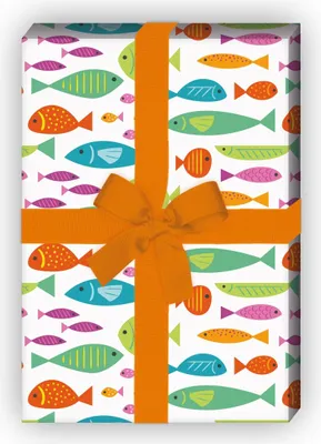 Produktbild von Lustiges Sommer Geschenkpapier mit Fischen auf weiß - G7511, 32 x 48cm