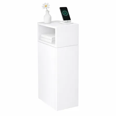Produktbild von Schmaler Nachttisch mit Seitenregal Push to Open Weiß 20x30x70 cm ComfortCove