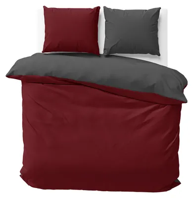 Produktbild von Bettwäsche 200x200 cm Bordeaux Anthrazit Wendebettwäsche Doubleface Mikrofaser Uni Bettbezug 3 teilig