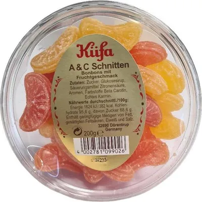Produktbild von Küfa A und C Schnitten Fruchtbonbons mit Orange und Zitrone 200g