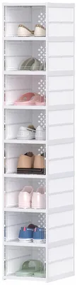 Obrázek produktu pro Botník s 8 přihrádkami, skládací, s ventilací | Barva: bílá | Rozměry: 26 x 35 x 140 cm