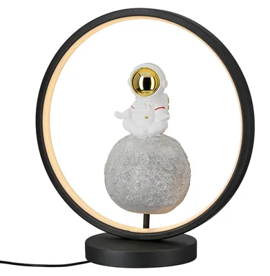 Produktbild von Gilde Tischleuchte (LED), rund, "Juno", Astronautenmotiv, Kunstharz, schwarz, weiß, VE 1, L. 15 cm, B. 30.5 cm, H. 33 cm 59046 4063387590461