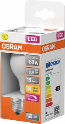 Produktbild von Klassische LED-Lampe, E27, 806 lm = 60 W, warmweiß, dimmbar, OSRAM