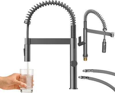 Produktbild von Granitan - Küchenarmatur - Wasserhahn Küche Höhe 44 cm - Mischbatterie Gun Grey - ELARA