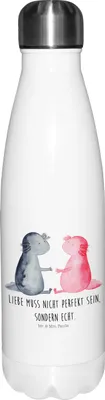 Produktbild von Mr. & Mrs. Panda Trinkflasche Axolotl Liebe - Weiß - Geschenk, Valentinstag, Thermosflasche, Thermos, Wasserflasche, trinkflaschen, Thermo-Trinkflasche