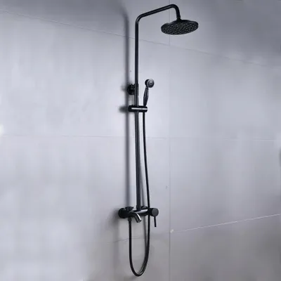 Immagine prodotto di Doccia a pioggia retrò, sistema doccia a parete con miscelatore e miscelatore per vasca, caldo/freddo, nero