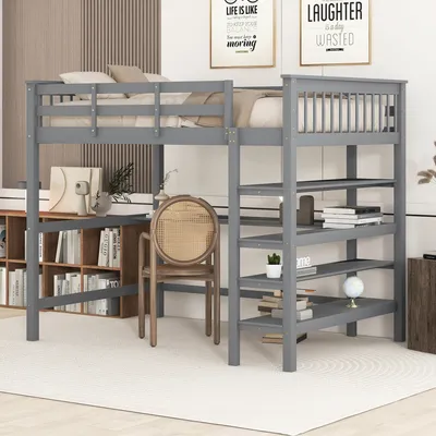Produktbild von Kinderbett 140 x 200 Kinderhochbett, mit Ablagefächern und Unterbettschreibtisch