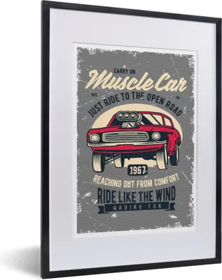 Produktbild von MuchoWow® MuchoWow® Gerahmtes Poster Mancave - Auto - Vintage - Rot 30x40 cm - Poster mit zchwarzem Bilderrahmen - Wandposter Schlafzimmer