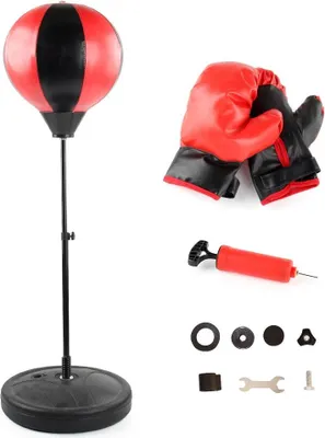 Produktbild von Tragbares Boxing-Set für Kinder – Standboxsack Boxhandschuhe Rot / Schwarz