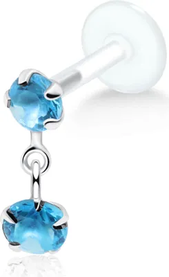 Produktbild von Ohrring Tragus Ohrpiercing 925 Sterling Silber mit Zirkoniasteinen in verschiedenen Farben Farbe - Blau Stablänge - 10 mm