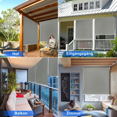 Produktbild von LZQ Außenrollo Senkrechtmarkise Balkonrollo Sichtschutz Sonnenschutz Rollo 140x140cm Outdoorrollo für Fenster & Türen, Grau
